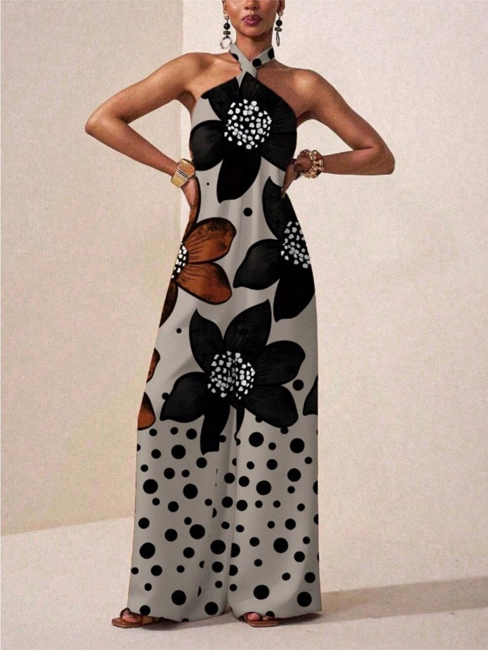 Multicolor Boho Women's Wide-Leg Halter Jumpsuit